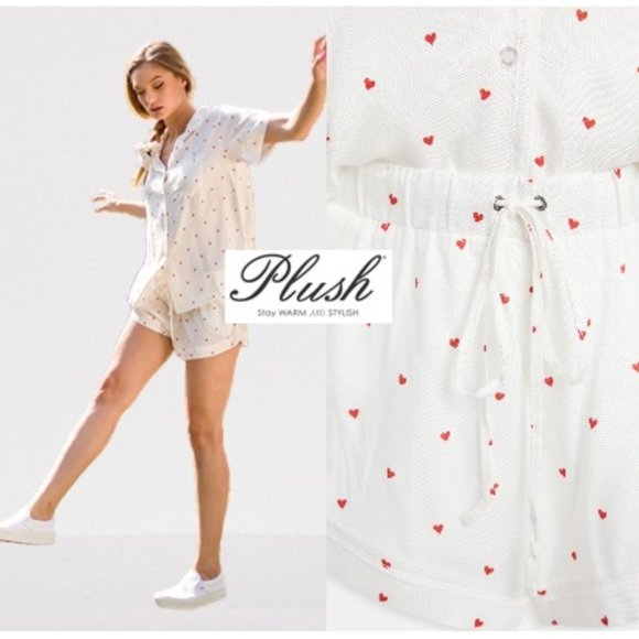 PLUSH Soft n Cozy Heart Shortie PJs 2 pc Set  XS NWT - Picture 1 of 7